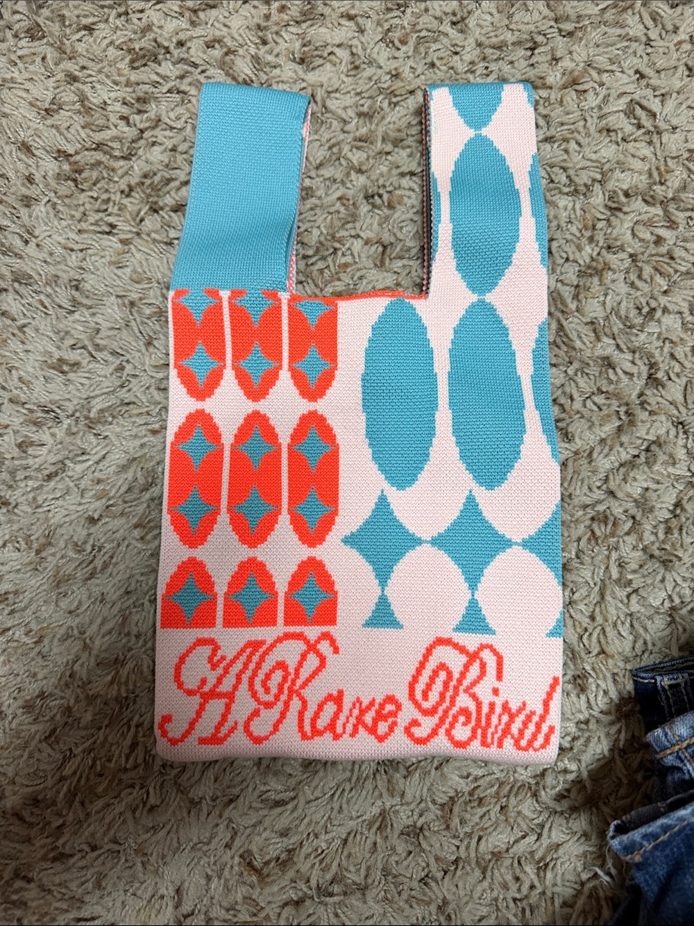 A Rare Bird Turquoise Knit Mini Bag